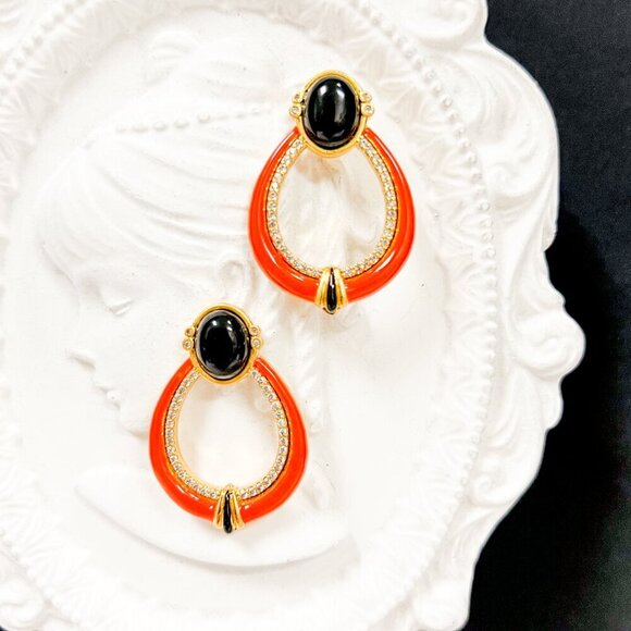 Crystal Hoop Earrings, Black Onyx Gemstone Charm Hoops, Gold Gemstone Earrings - Picture 6 of 7